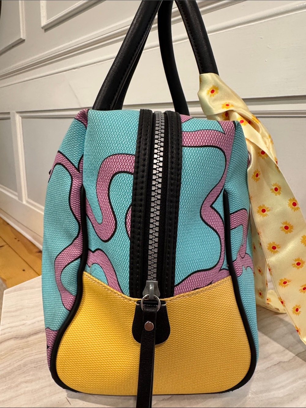 TOUS Bag Celeste Aqua Blue & Pink Patterned Satchel Bag - Picture 7 of 17